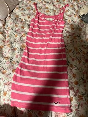 Hollister Pink & White Ribbed Tie-Shoulder Tank Dress. Never worn!